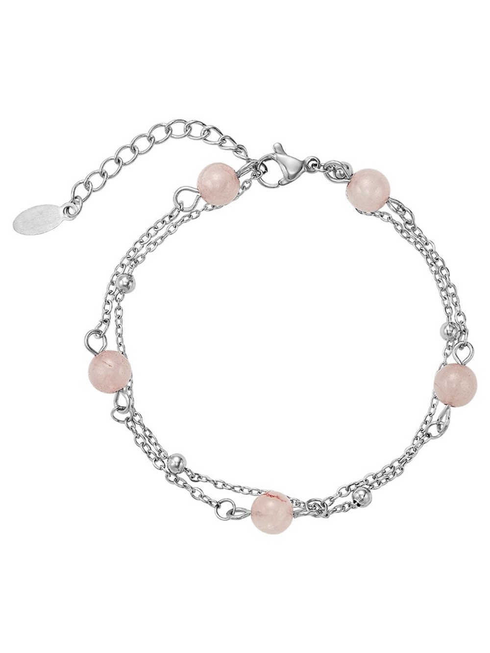💓Tocara Sterling Beaded Rose Quartz Stone Layered Bracelet